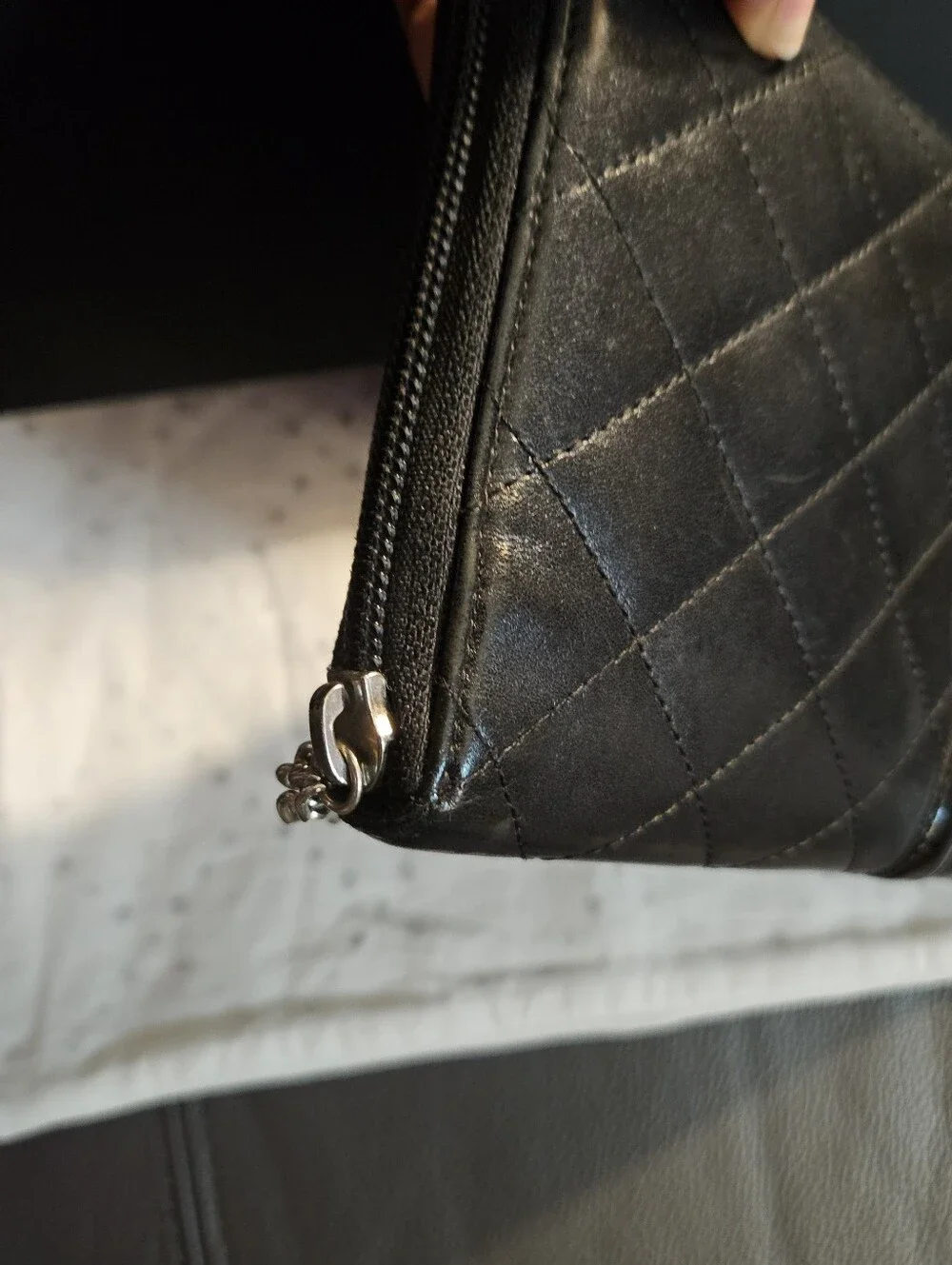CHANEL Cambon Long Wallet Calfskin Zip Around Black x Black Pink Silver Hardware